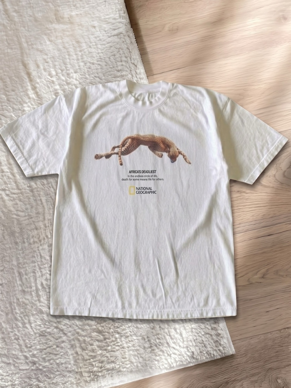 Vintage Style Wildlife Graphic Tee - Cheetah "Africa's Deadliest" White T-Shirt